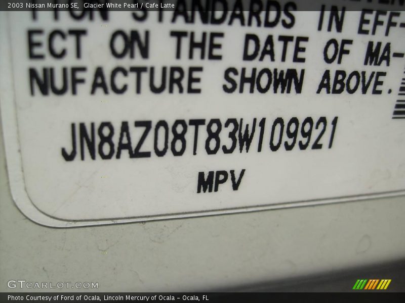 Glacier White Pearl / Cafe Latte 2003 Nissan Murano SE