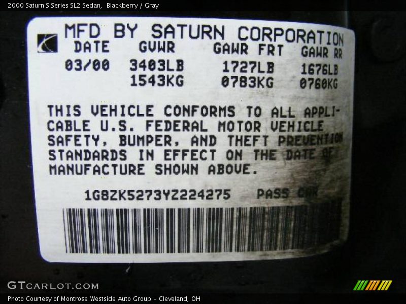 Blackberry / Gray 2000 Saturn S Series SL2 Sedan