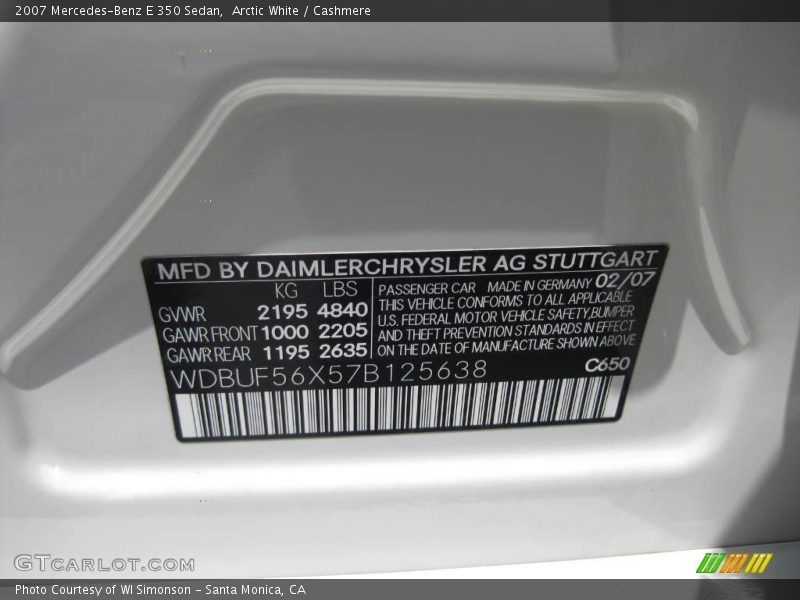 Arctic White / Cashmere 2007 Mercedes-Benz E 350 Sedan