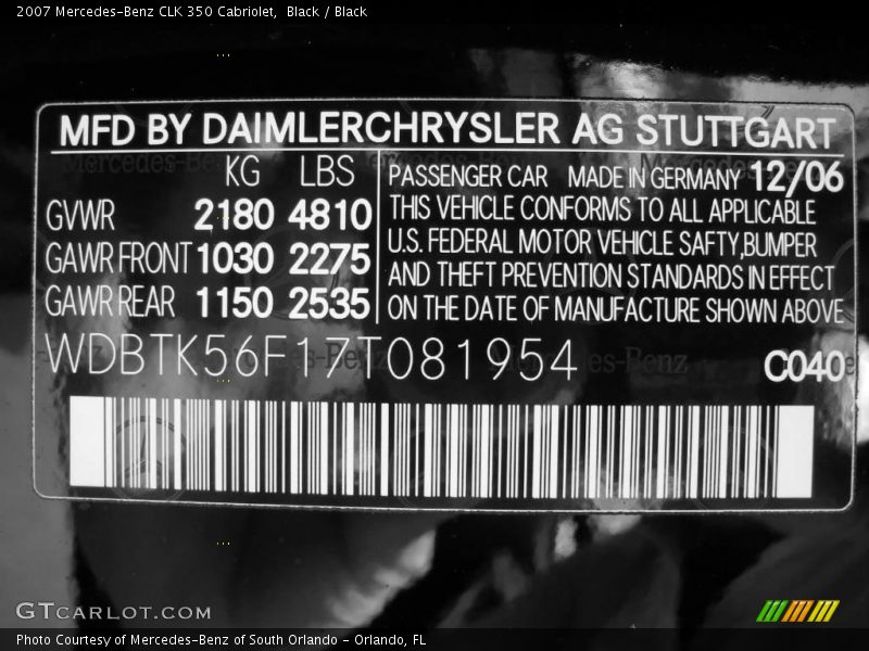 Black / Black 2007 Mercedes-Benz CLK 350 Cabriolet