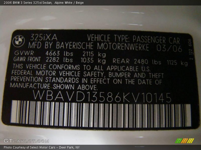 Alpine White / Beige 2006 BMW 3 Series 325xi Sedan
