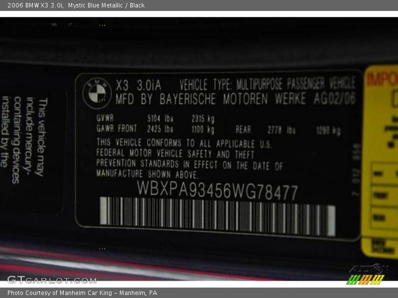 Mystic Blue Metallic / Black 2006 BMW X3 3.0i