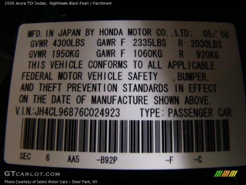 Nighthawk Black Pearl / Parchment 2006 Acura TSX Sedan