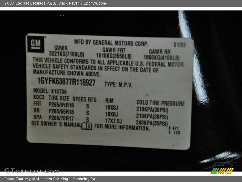 Black Raven / Ebony/Ebony 2007 Cadillac Escalade AWD