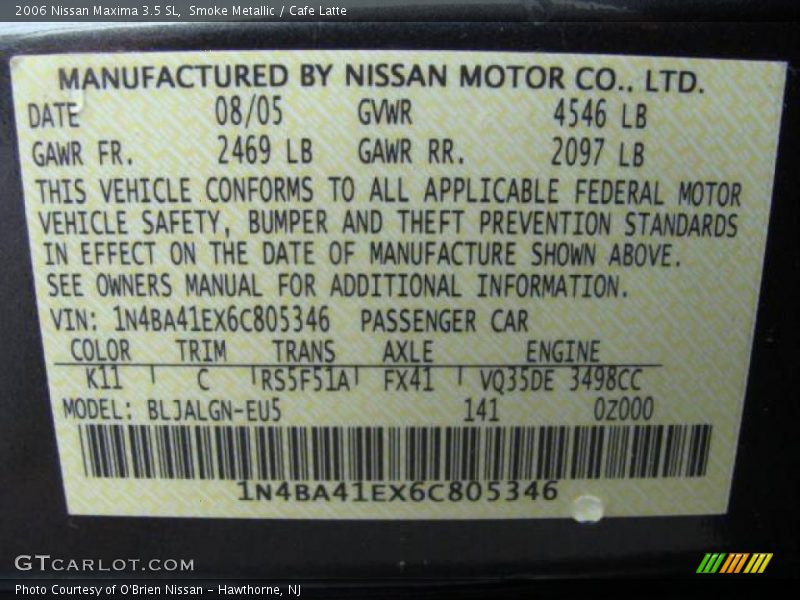 Smoke Metallic / Cafe Latte 2006 Nissan Maxima 3.5 SL
