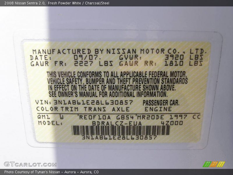 Fresh Powder White / Charcoal/Steel 2008 Nissan Sentra 2.0