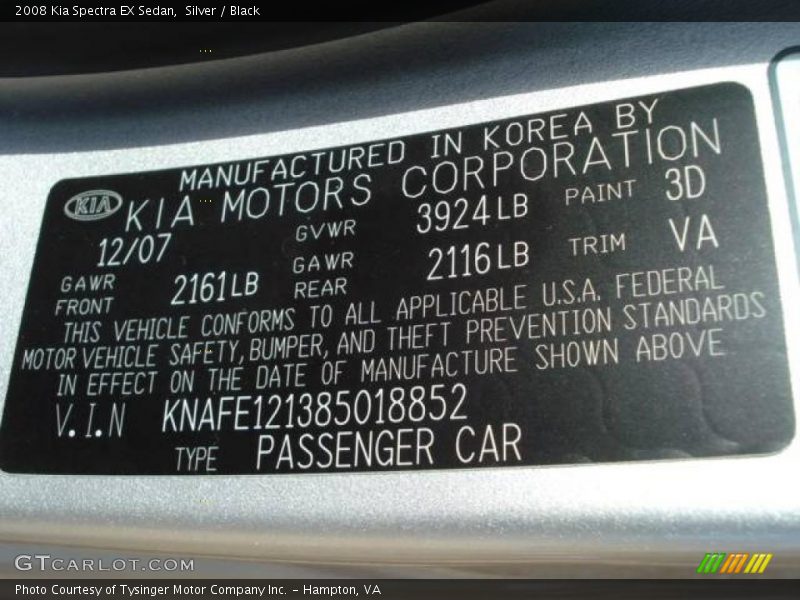 Silver / Black 2008 Kia Spectra EX Sedan