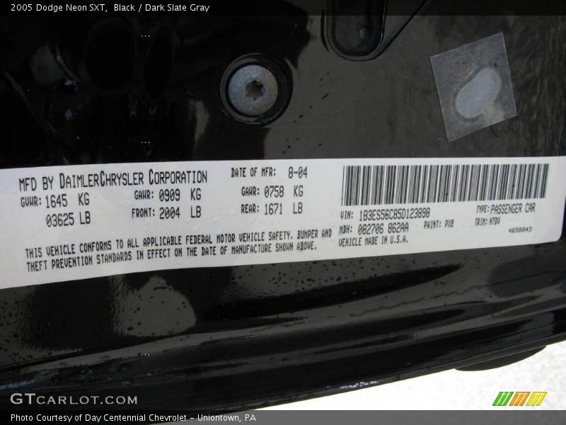 Black / Dark Slate Gray 2005 Dodge Neon SXT