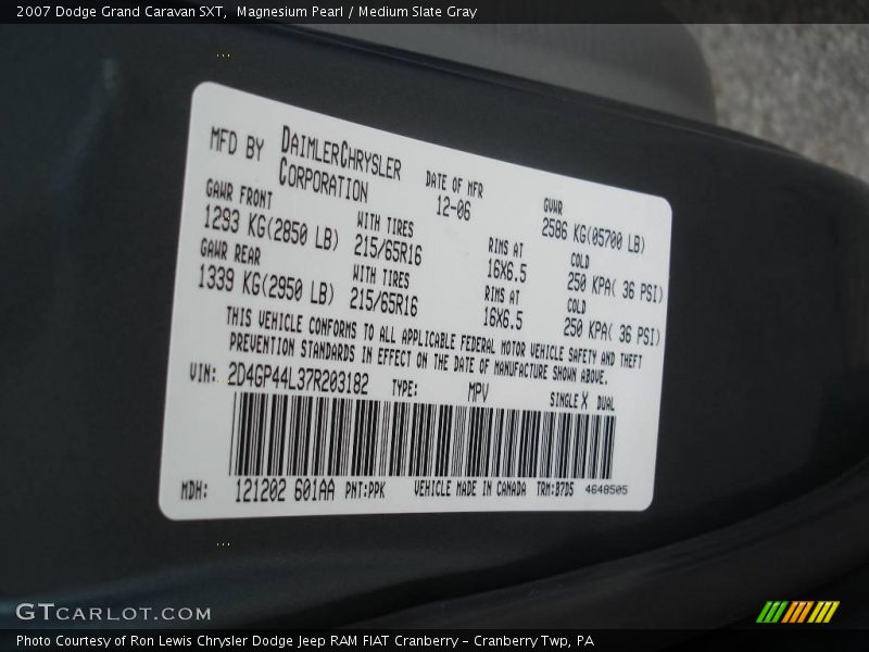 Magnesium Pearl / Medium Slate Gray 2007 Dodge Grand Caravan SXT