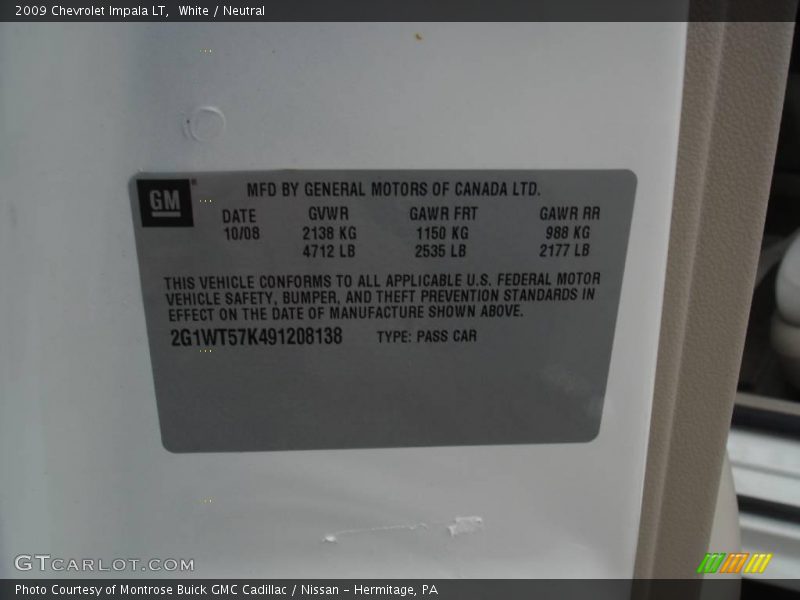 White / Neutral 2009 Chevrolet Impala LT