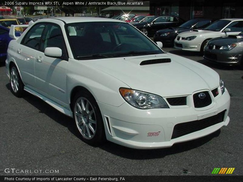 Aspen White / Anthracite Black/Blue Alcantara 2006 Subaru Impreza WRX STi