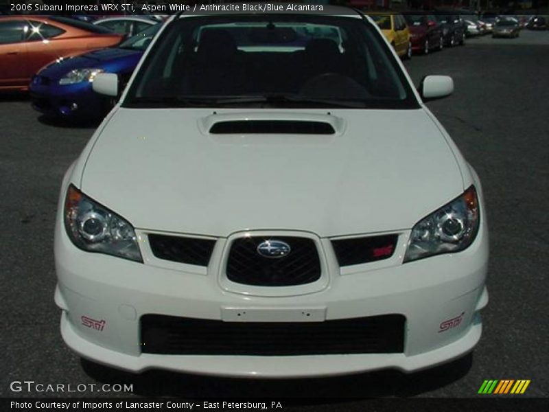 Aspen White / Anthracite Black/Blue Alcantara 2006 Subaru Impreza WRX STi