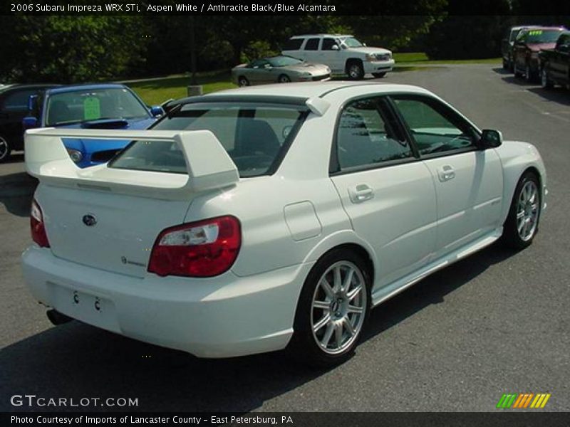 Aspen White / Anthracite Black/Blue Alcantara 2006 Subaru Impreza WRX STi