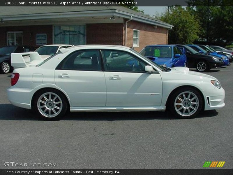 Aspen White / Anthracite Black/Blue Alcantara 2006 Subaru Impreza WRX STi