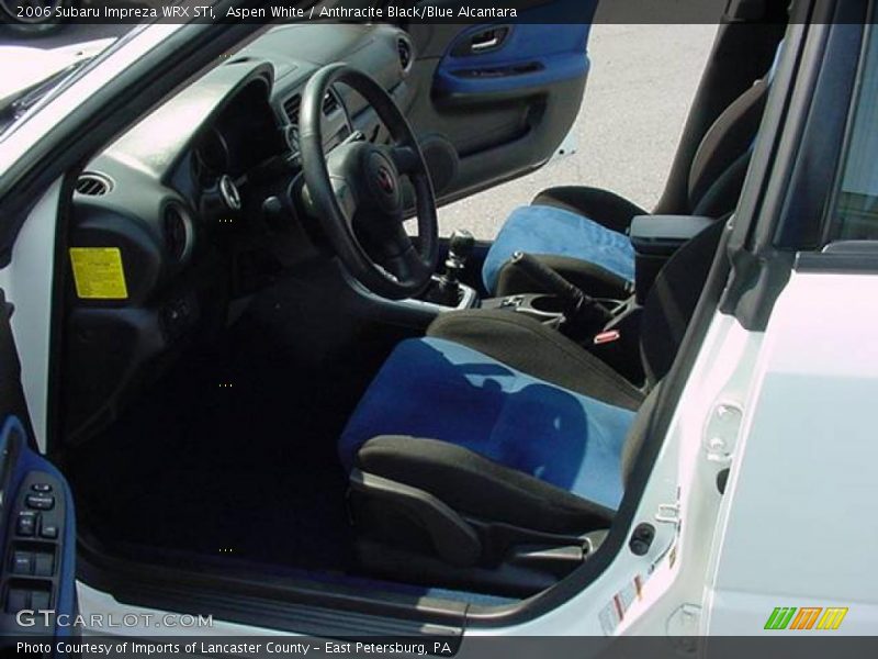 Aspen White / Anthracite Black/Blue Alcantara 2006 Subaru Impreza WRX STi