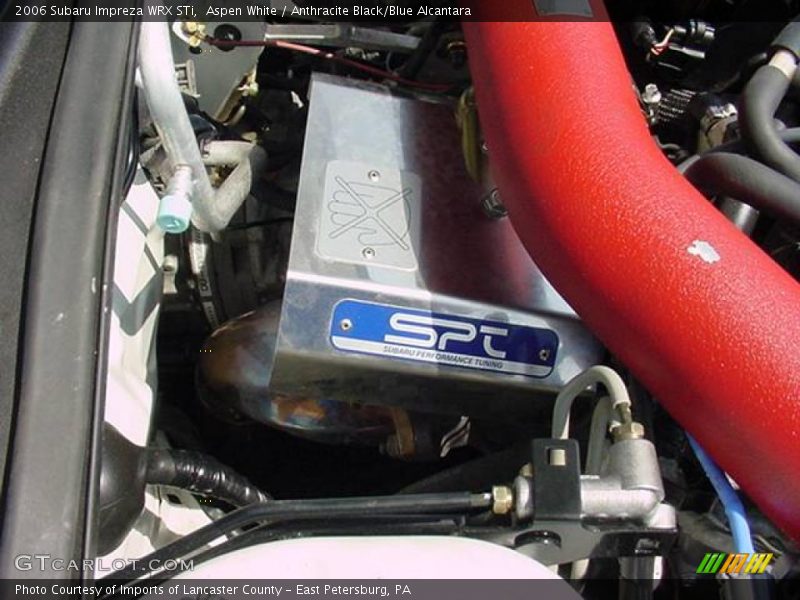 Aspen White / Anthracite Black/Blue Alcantara 2006 Subaru Impreza WRX STi