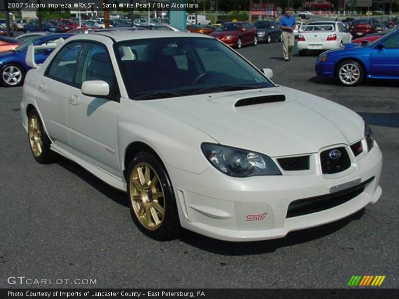 Satin White Pearl / Blue Alcantara 2007 Subaru Impreza WRX STi
