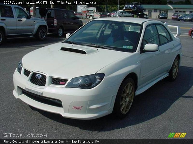 Satin White Pearl / Blue Alcantara 2007 Subaru Impreza WRX STi