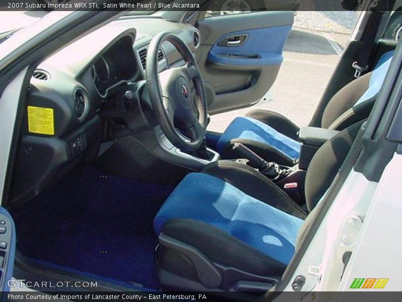 Satin White Pearl / Blue Alcantara 2007 Subaru Impreza WRX STi