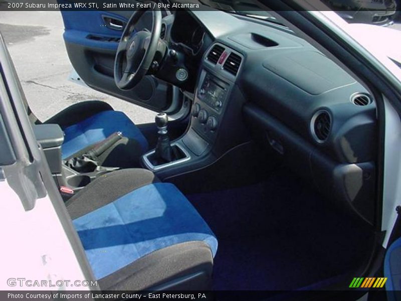 Satin White Pearl / Blue Alcantara 2007 Subaru Impreza WRX STi