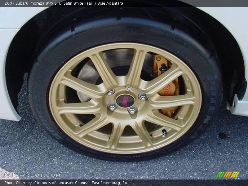 Satin White Pearl / Blue Alcantara 2007 Subaru Impreza WRX STi