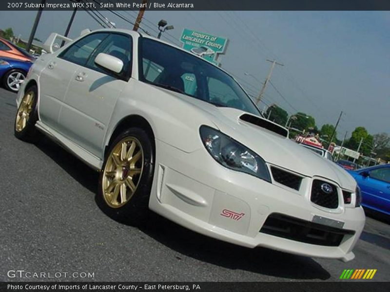 Satin White Pearl / Blue Alcantara 2007 Subaru Impreza WRX STi