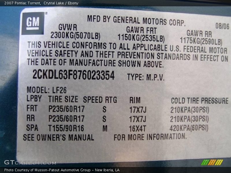 Crystal Lake / Ebony 2007 Pontiac Torrent