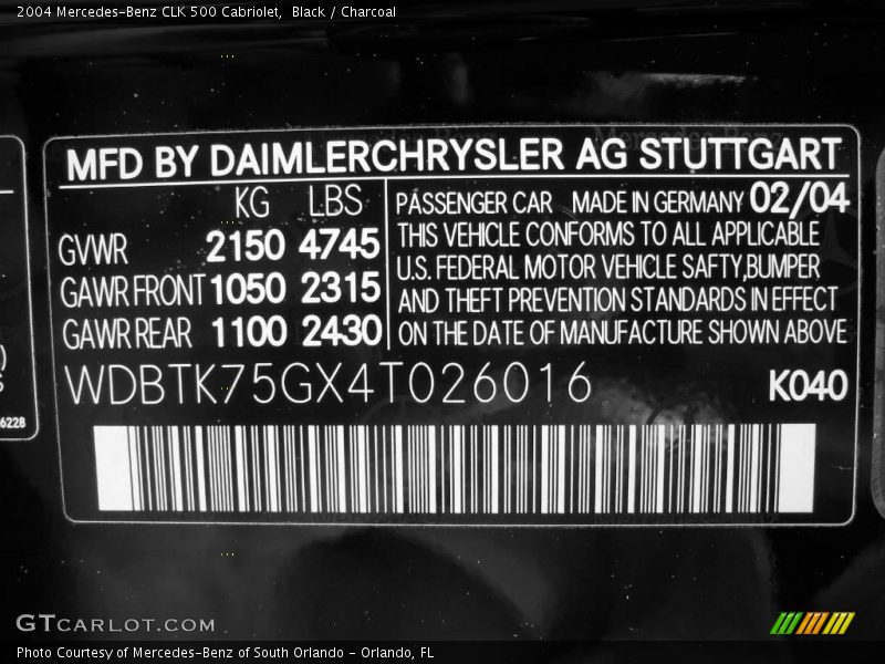 Black / Charcoal 2004 Mercedes-Benz CLK 500 Cabriolet