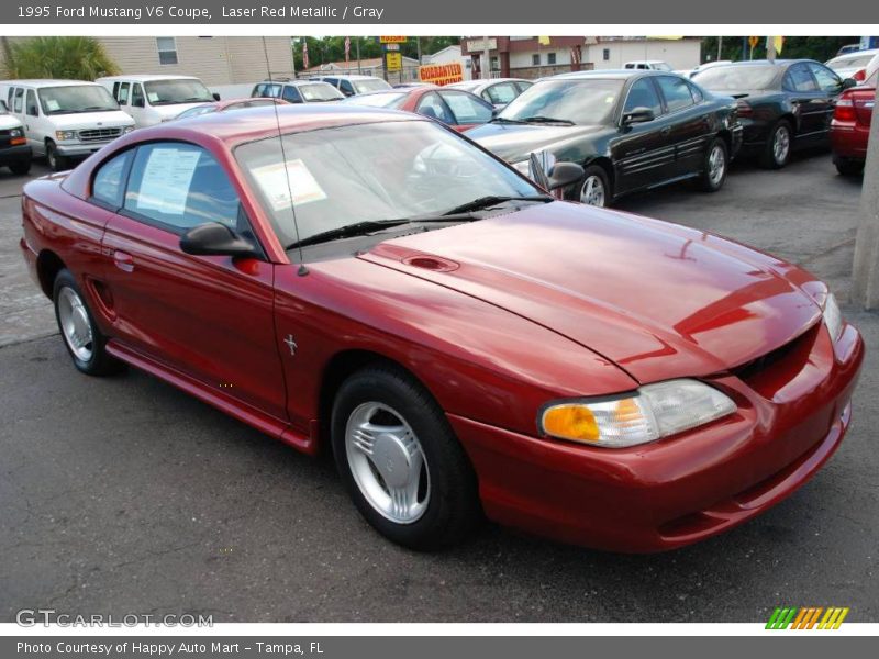 Laser Red Metallic / Gray 1995 Ford Mustang V6 Coupe