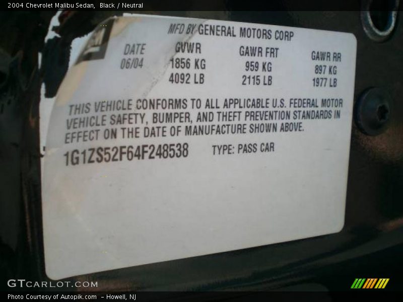 Black / Neutral 2004 Chevrolet Malibu Sedan