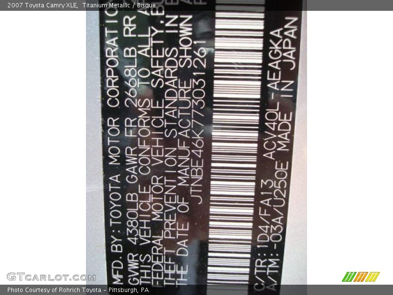 Titanium Metallic / Bisque 2007 Toyota Camry XLE