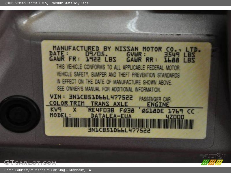 Radium Metallic / Sage 2006 Nissan Sentra 1.8 S