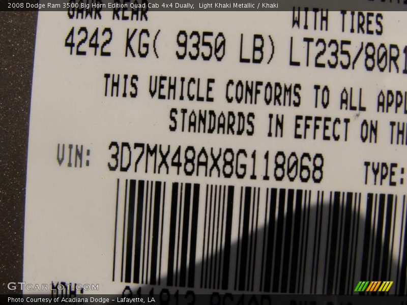Light Khaki Metallic / Khaki 2008 Dodge Ram 3500 Big Horn Edition Quad Cab 4x4 Dually