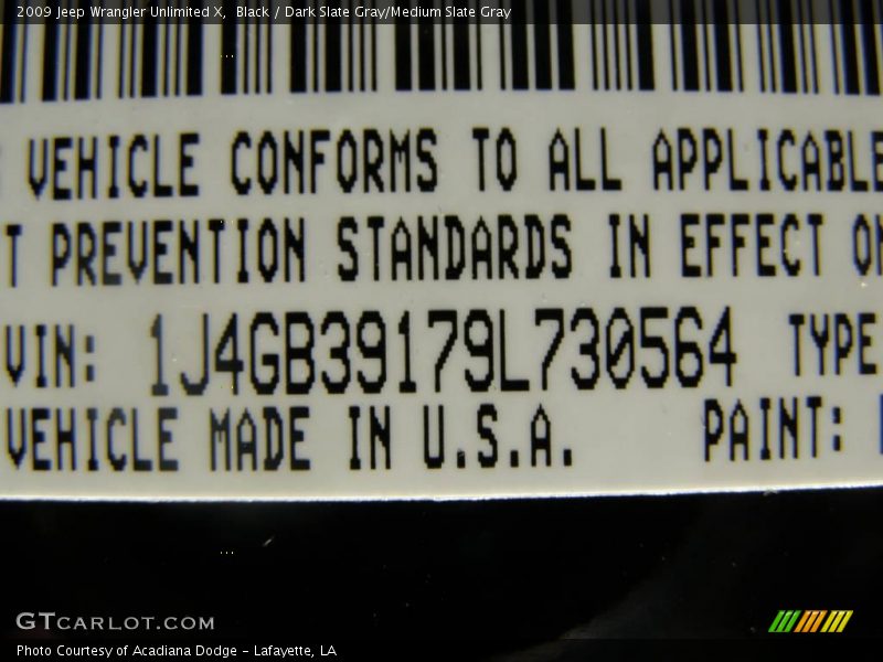 Black / Dark Slate Gray/Medium Slate Gray 2009 Jeep Wrangler Unlimited X
