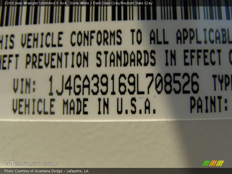 Stone White / Dark Slate Gray/Medium Slate Gray 2009 Jeep Wrangler Unlimited X 4x4