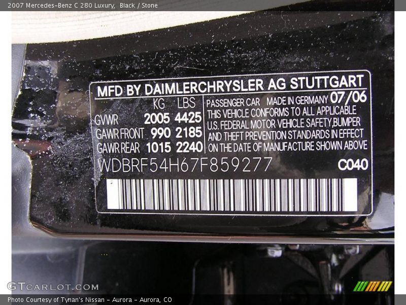 Black / Stone 2007 Mercedes-Benz C 280 Luxury