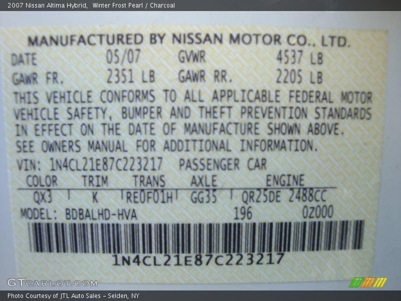 Winter Frost Pearl / Charcoal 2007 Nissan Altima Hybrid