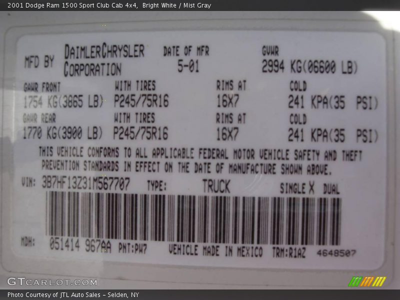 Bright White / Mist Gray 2001 Dodge Ram 1500 Sport Club Cab 4x4