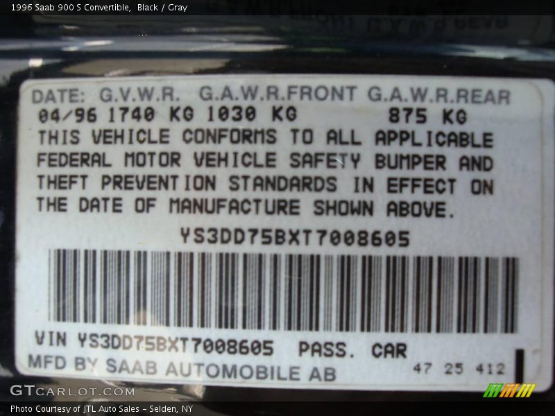 Black / Gray 1996 Saab 900 S Convertible
