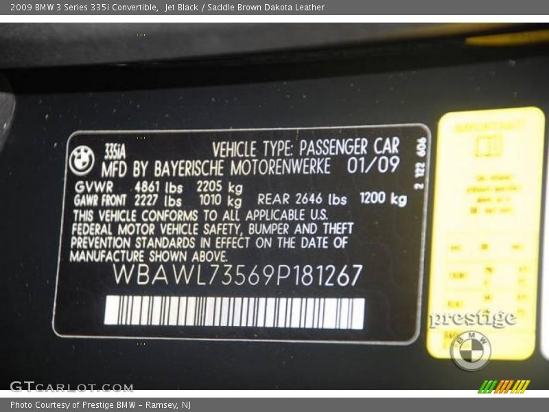 Jet Black / Saddle Brown Dakota Leather 2009 BMW 3 Series 335i Convertible