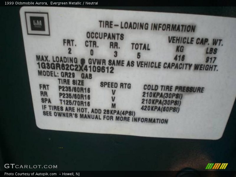 Evergreen Metallic / Neutral 1999 Oldsmobile Aurora