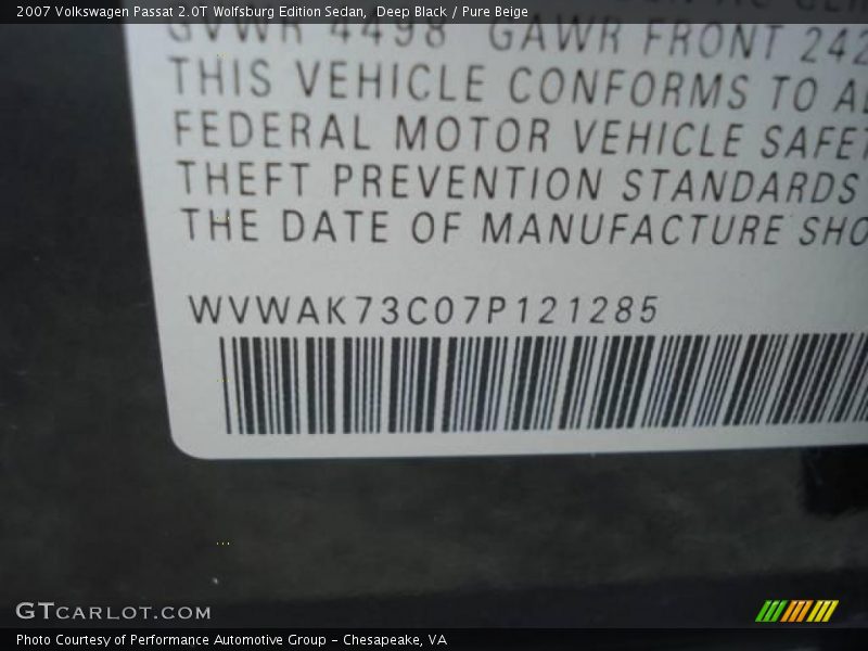 Deep Black / Pure Beige 2007 Volkswagen Passat 2.0T Wolfsburg Edition Sedan
