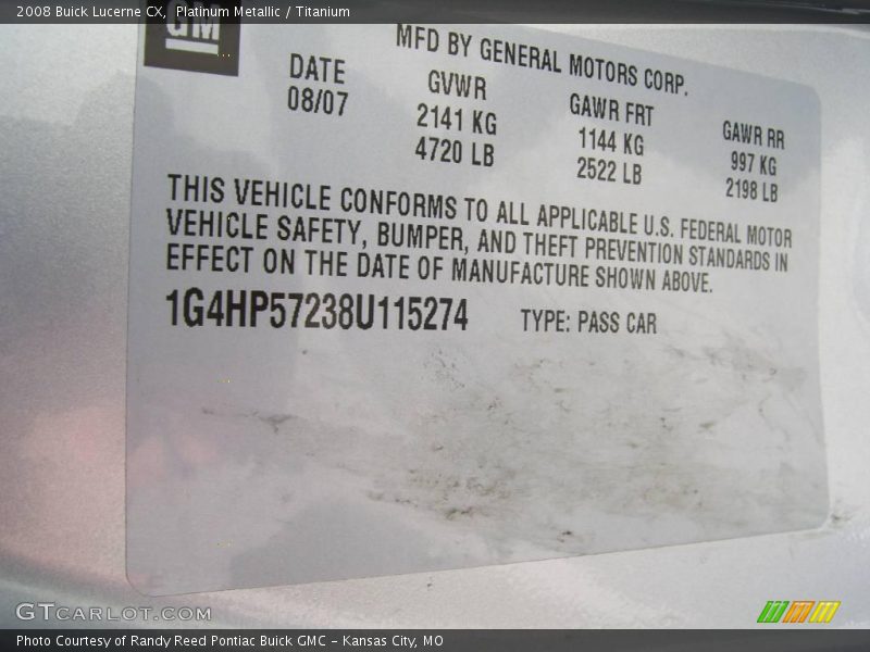 Platinum Metallic / Titanium 2008 Buick Lucerne CX