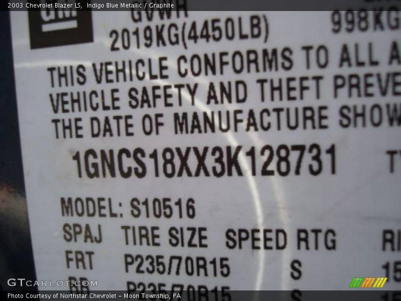 Indigo Blue Metallic / Graphite 2003 Chevrolet Blazer LS