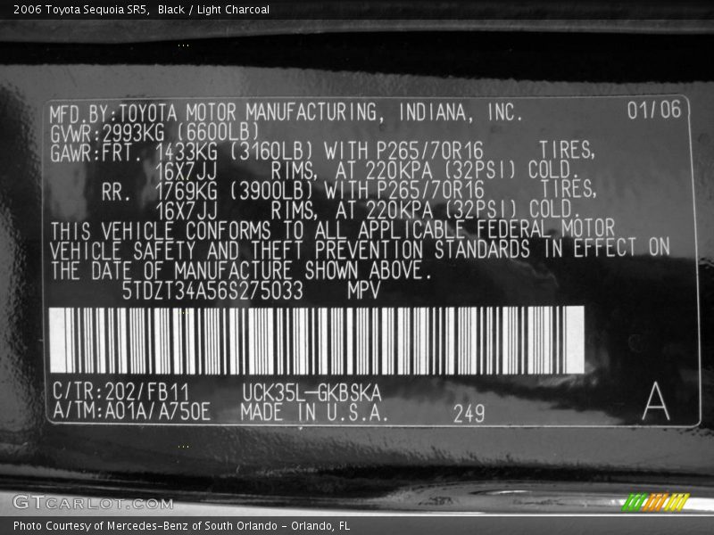 Black / Light Charcoal 2006 Toyota Sequoia SR5