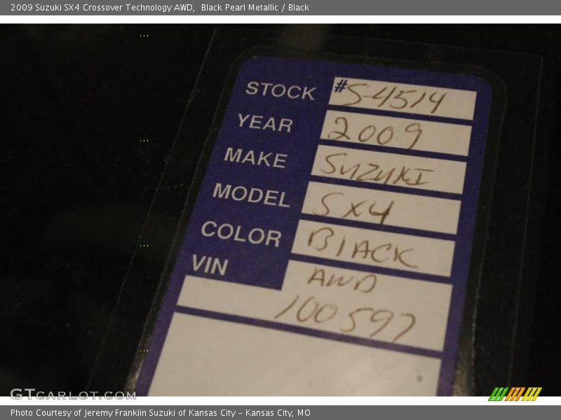 Black Pearl Metallic / Black 2009 Suzuki SX4 Crossover Technology AWD