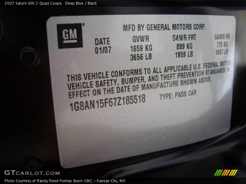 Deep Blue / Black 2007 Saturn ION 2 Quad Coupe