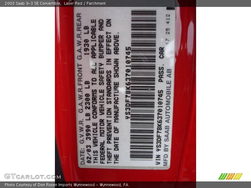 Laser Red / Parchment 2003 Saab 9-3 SE Convertible