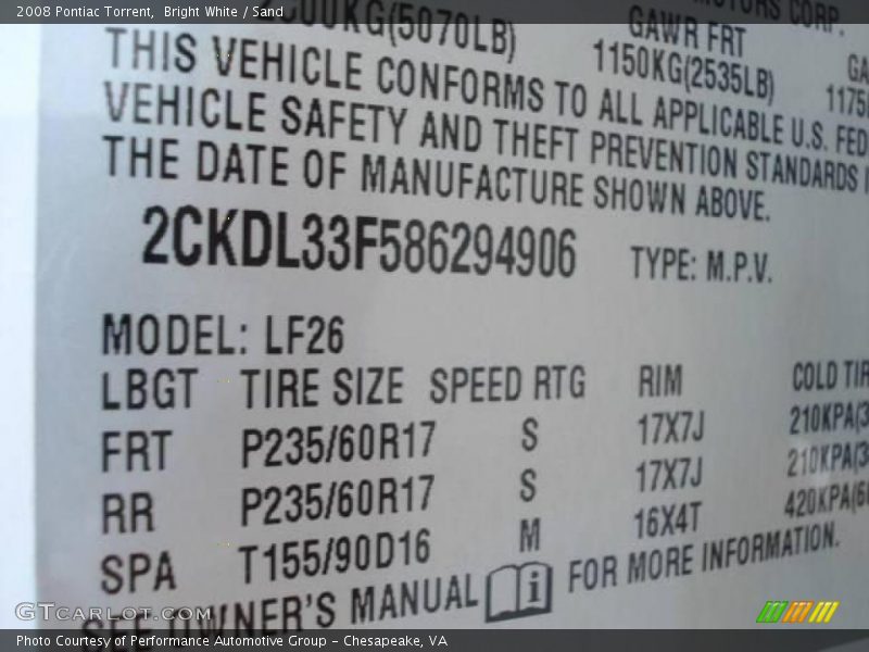 Bright White / Sand 2008 Pontiac Torrent
