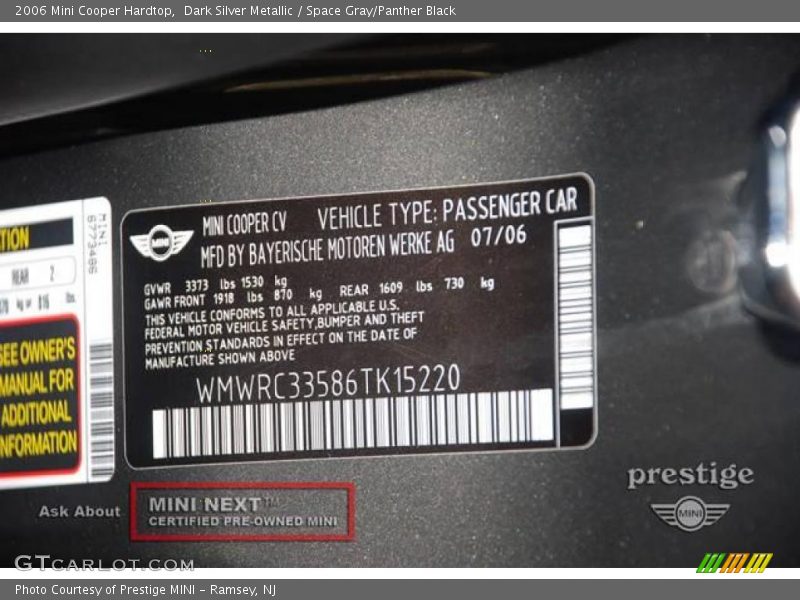 Dark Silver Metallic / Space Gray/Panther Black 2006 Mini Cooper Hardtop